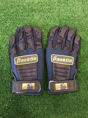 New Jose Ramirez Custom Pro Issued Large Navy/Gold Chrome Franklin Batting Gloves