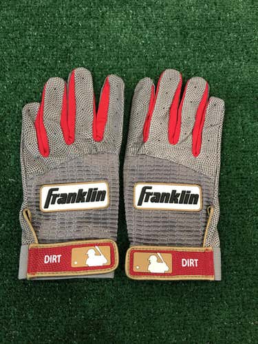 New Steven “DIRT” Drew Custom Pro Issued Large Grey/Red Franklin Batting Gloves