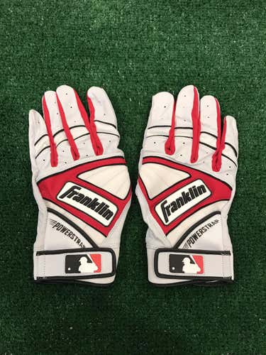 New Joey Votto Custom Pro Issued Large White/Red/Black Franklin Powerstrap Batting Gloves