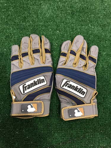 New Ryan Braun Custom Pro Issued Large Blue/Gold/Grey Franklin Batting Gloves