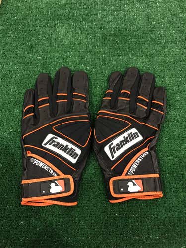 New Custom Jonathon Villar Pro Issued Large Orange/Black Franklin Batting Gloves w/xtra Blister Pad