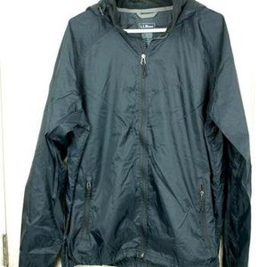 L.L. Bean Black Packable Windbreaker Light Jacket Stowaway Hood Men's Size: L