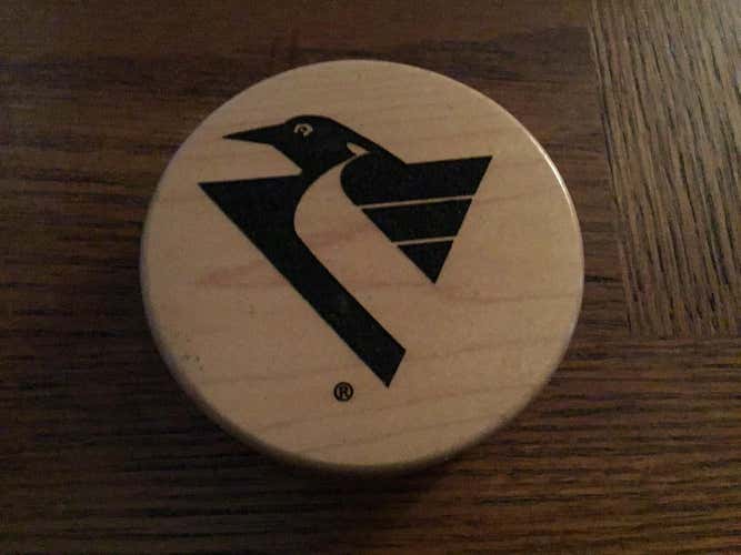 Penguins Wooden Hockey Puck