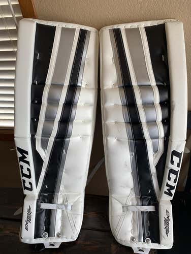 Gently Used Extreme Flex II Pro Sr. Goalie Pads White Base With Black And Silver Accents