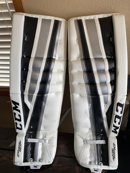 Gently Used Extreme Flex II Pro Sr. Goalie Pads White Base With Black And Silver Accents