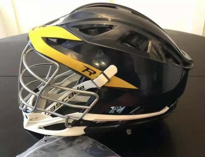 BNWT Cascade R Helmet. Navy Shell, Chrome Mask, White Jaw/Chin, Removable Yellow Visor Decal