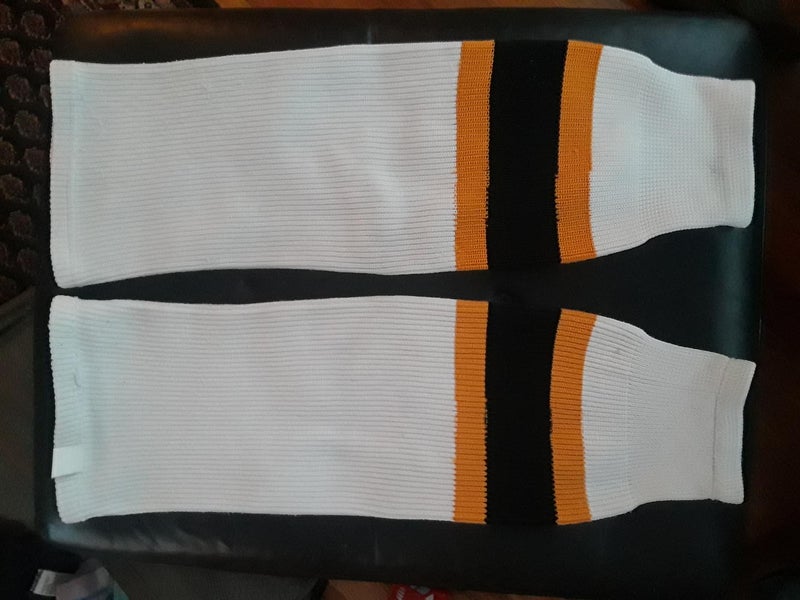 28 inch white black and yellow hockey socks