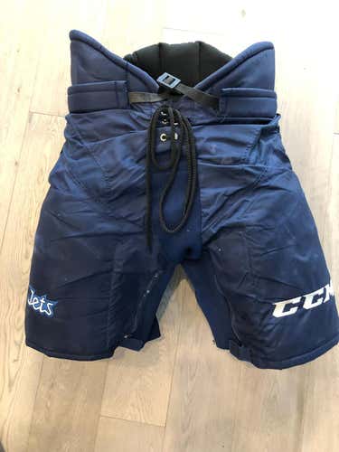 Used CCM HP 35  Pro Stock Hockey Pants  Navy Large  Winnipeg Jets (121)