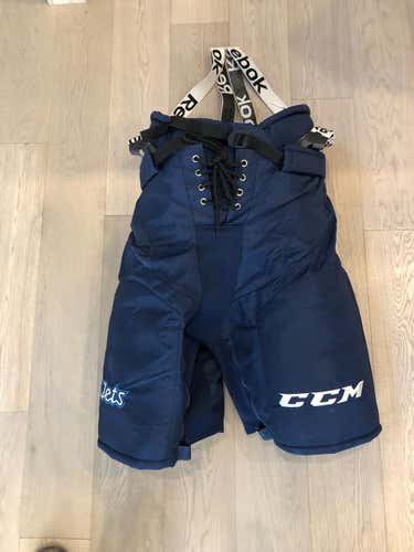 Used CCM HP 35  Pro Stock Hockey Pants  Navy Med  Winnipeg Jets (123)
