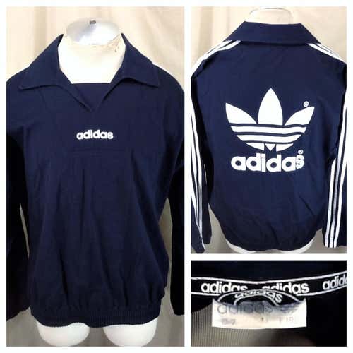 Vintage 90's Adidas Trefoil Active Wear (Large) Pullover Cotton Light Weight Navy Blue  Jacket