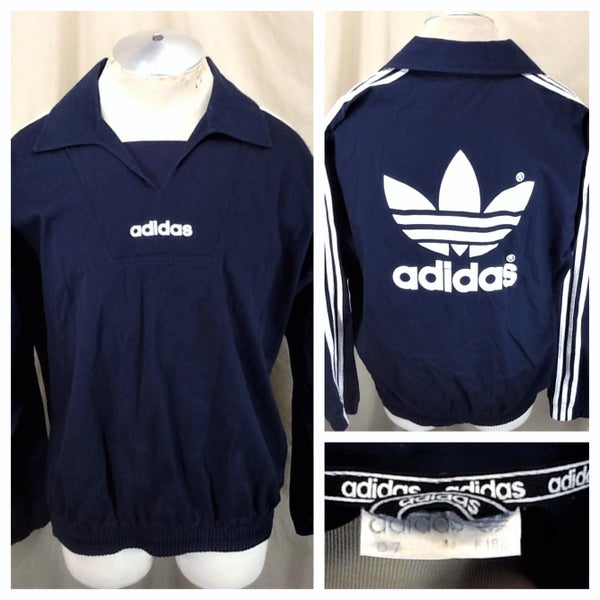 Vintage 90's Adidas Trefoil Active Wear (Large) Pullover Cotton Light Weight Navy Blue Jacket