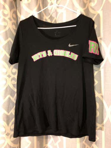 Nike Red Rocks Colorado Hits & Giggles #3 Women's Large Drifit Training Tee Shirt Black Green Pink