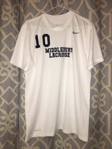 Nike Middlebury Official Lacrosse Warmup Drifit #10 "Bring Home the Bacon" Men's Medium Workout Tee