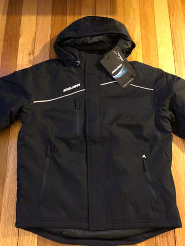 Bauer Parka Jacket Black Youth Small With Hood New
