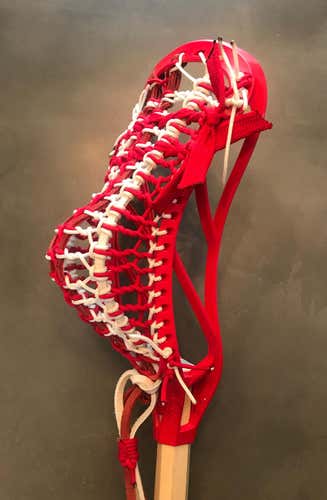 Awesome Brine King X crimson head with “rising sun” custom strung head by Wulf Lacrosse