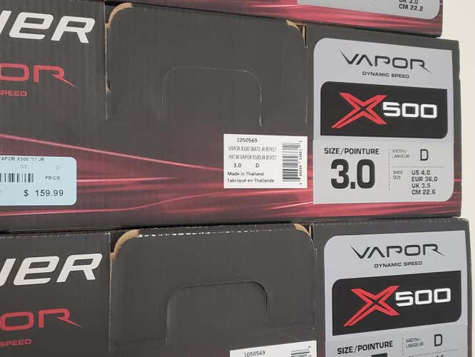 New Bauer Vapor X500 Skates Junior Size 3