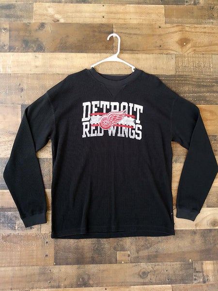 NHL Hockey DETROIT RED WINGS Black Thermal Pattern Long Sleeve Team Shirt