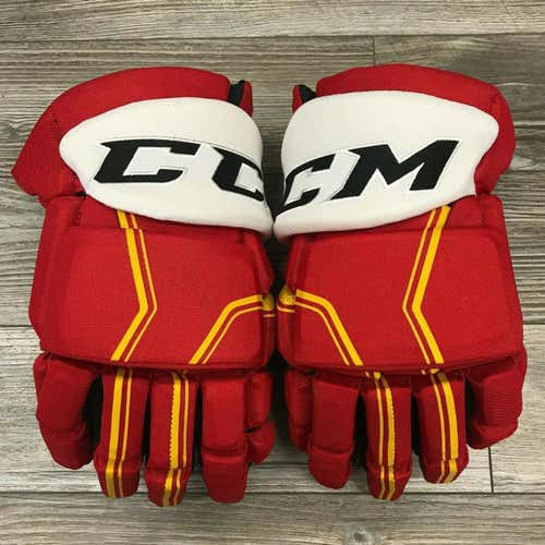 NEW CCM QUICKLITE CALGARY FLAMES RETRO NHL PRO STOCK HOCKEY  GLOVES 14" SHOT BLOCKERS