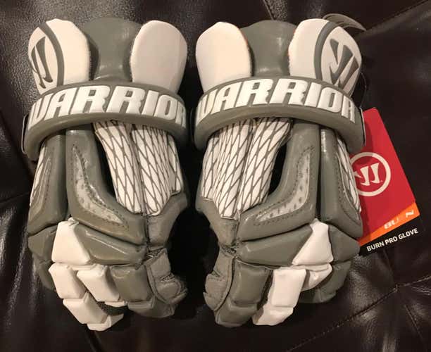 Warrior Burn Pro Gray New Nwt Lacrosse Lax Gloves Medium 12”