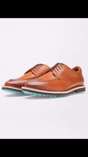 G/Fore + Peter Millar Burnished Pintuck Golf Shoe sz 9 Brown Leather Laced