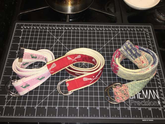 3 for 20 Lacrosse Belts Double Ring Vineyard Vines+Red Sticks+fake VV pink whales *repaired see pics