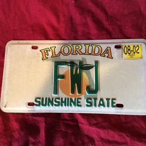 2002 Florida Sunshine State License Plate “FWJ” Initials