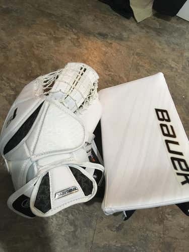 New Bauer Supreme 1S Senior Glove Blocker Set White