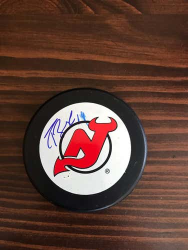 Travis Zajac Signed Puck