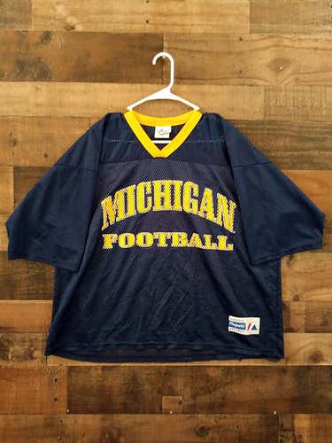 New Vintage 1990s Majestic NCAA College UNIVERSITY MICHIGAN WOLVERINES Blue Gold Football Jersey