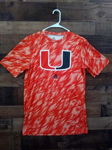Adidas NCAA College UNIVERSITY MIAMI HURRICANES Orange Green Polyester Peformance Shirt