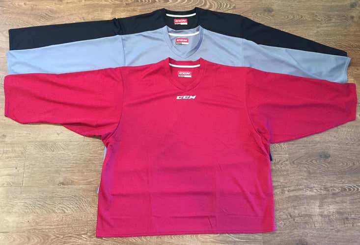 New CCM 5000 Goalie Cut Jerseys - 3 Pack - Black, Grey, Red/Harvard