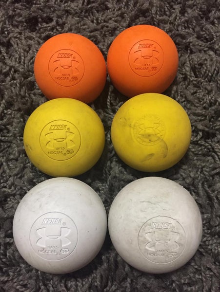 6 Used Under Armour Lacrosse Balls white yellow orange