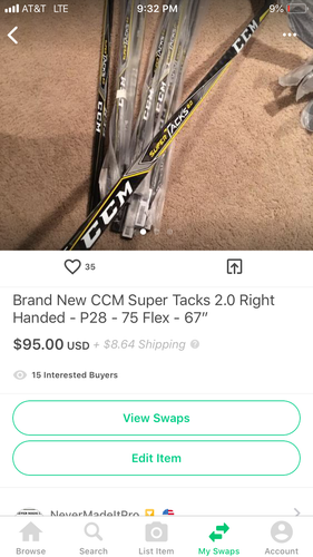 Baker Sixty - Brand New CCM Super Tacks 2.0 Right Handed - P28 - 75 Flex - 67”