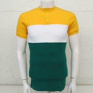 Vintage RAMPAR Japan Green White & Yellow 100% Cotton Cycling Bike Jersey Large