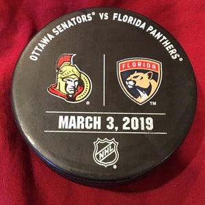 March 3, 2019 Florida Panthers vs Ottawa Senators Game Used NHL Warm-Up Hockey Puck - Fanatics