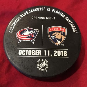 October 11, 2018 Columbus Blue Jackets vs Florida Panthers Game Used NHL Warm Up Hockey Puck