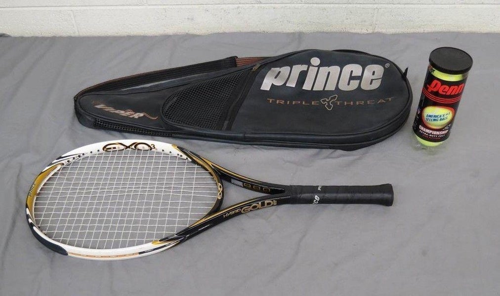 Prince EXO3 Hybrid Gold 107 Sq In Tennis Racquet w/4-1/4" Grip Case +Fresh Balls