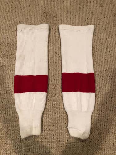 White w/ Red Stripe Detroit Red Wings Themed Knit Socks 24”