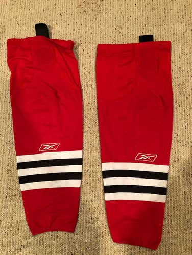 Reebok Red w/ White & Black Stripes Chicago Blackhawks Themed Nylon/Mesh Socks 28”