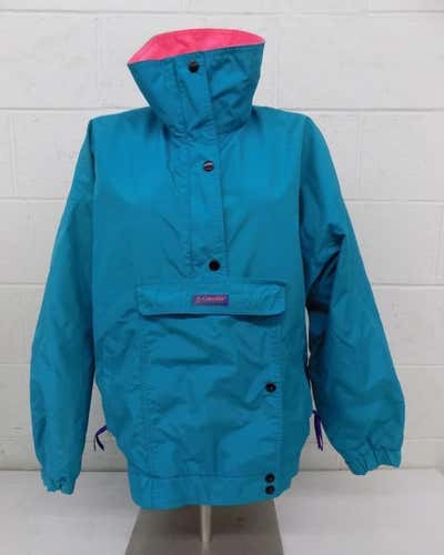 Vintage 1980s Columbia Sportswear Teal Pullover Jacket w/Pink Accents Women's XL