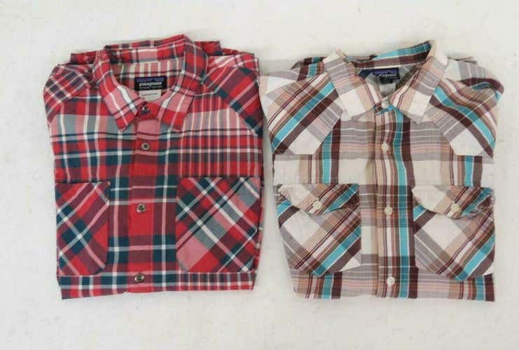 (2) Patagonia 100% Organic Cotton Plaid Button Front Shirts Men's Medium LOOK
