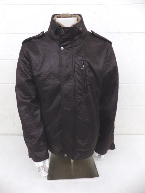 Calvin Klein Dark Brown Vegan Leather & Faux Fur Insulated Jacket Men's XL LOOK