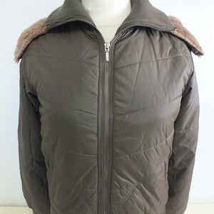 Split Brown Insulated Jacket w/Removable Faux Fur Collar Women's Small LOOK