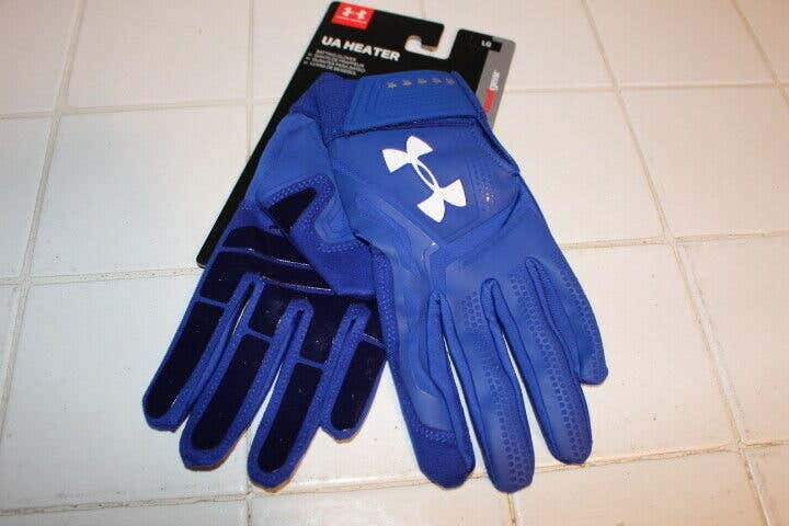 UNDER ARMOUR HEATER PRO MLB BASEBALL BATTING GLOVES LARGE PAIR MENS BLUE BRAND NEW USA LRG RARE HTF