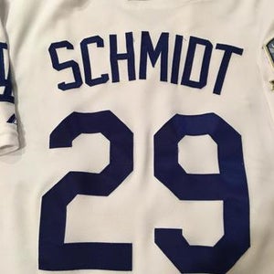 2008 LA Dodgers #29 Jason Schmidt MLB Baseball Majestic Jersey Size 44 50th Anniversary Patch