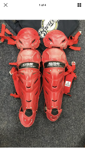 All Star System 7 Leg Guards Red and Black Pro Issue 16.5