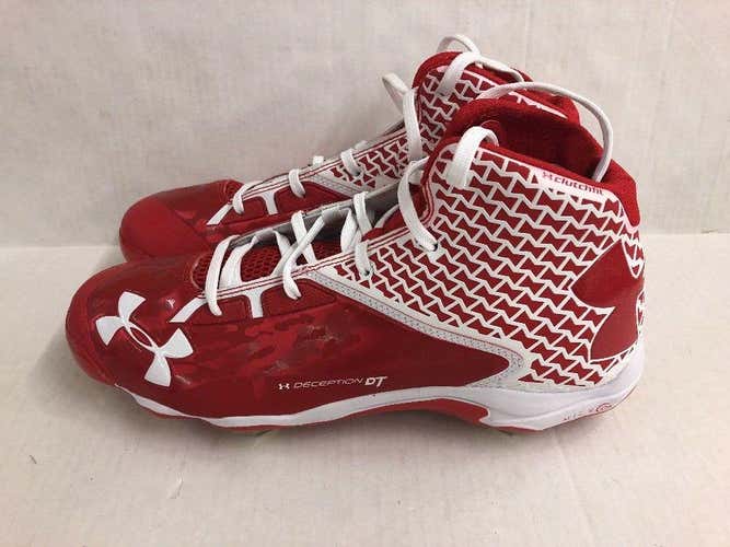 Mens Under Armour UA Deception DT Mid Metal Baseball Cleats Red/White Size 11.5*No Trades*