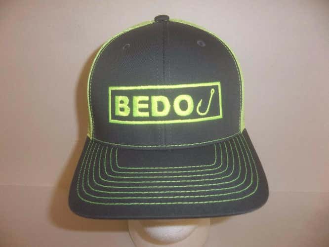 BEDO Grey/Yellow Snapback Hat Yellow Mesh Back & Yellow BEDO Logo Fishing Hook*No Trades*
