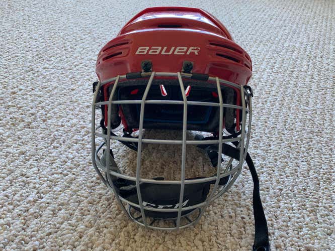 Red Bauer 7500 Helmet with Cage