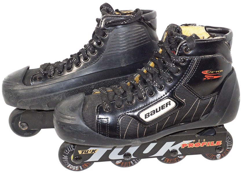 BAUER REACTOR 5000 GOALIE 7.5 D INLINE ROLLER HOCKEY GOAL SR SKATE 7.5D USED 90s